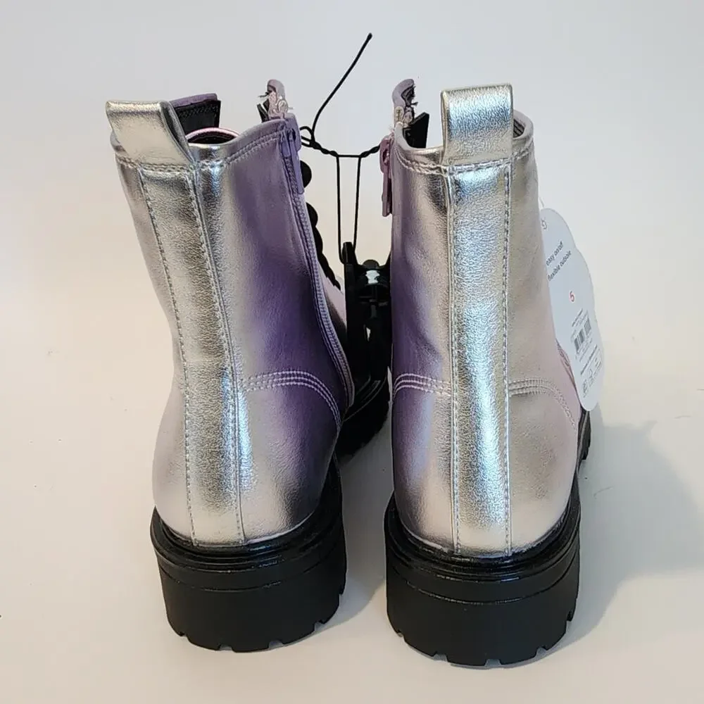Wonder Nation Big Girls Size 5 Combat Boots Metallic Silvery Purple Color New